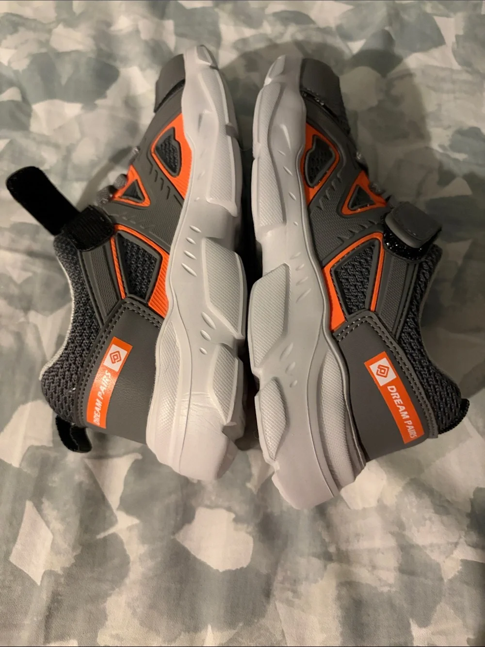 Dream Pairs Kids Gray and Orange Hook-and-Loop Sneakers